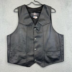 Trim Leather Motorcycle Vest Adult 44 Black Snap Front Biker Riding Grunge‎ Bike